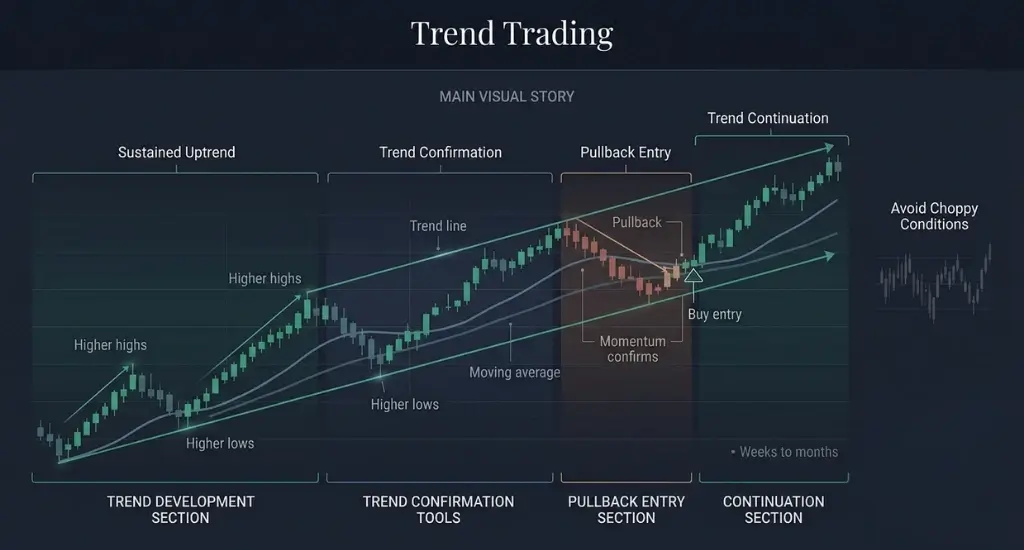 A graph showing how the trend trading strategy works for forex