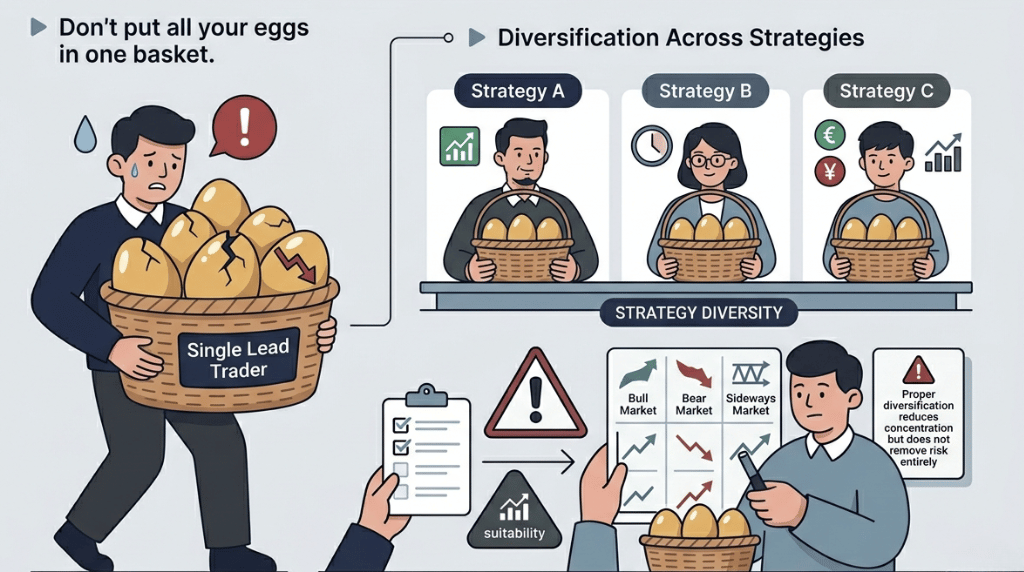 Infographic of not following one lead trader to improve copy trading results vantage markets