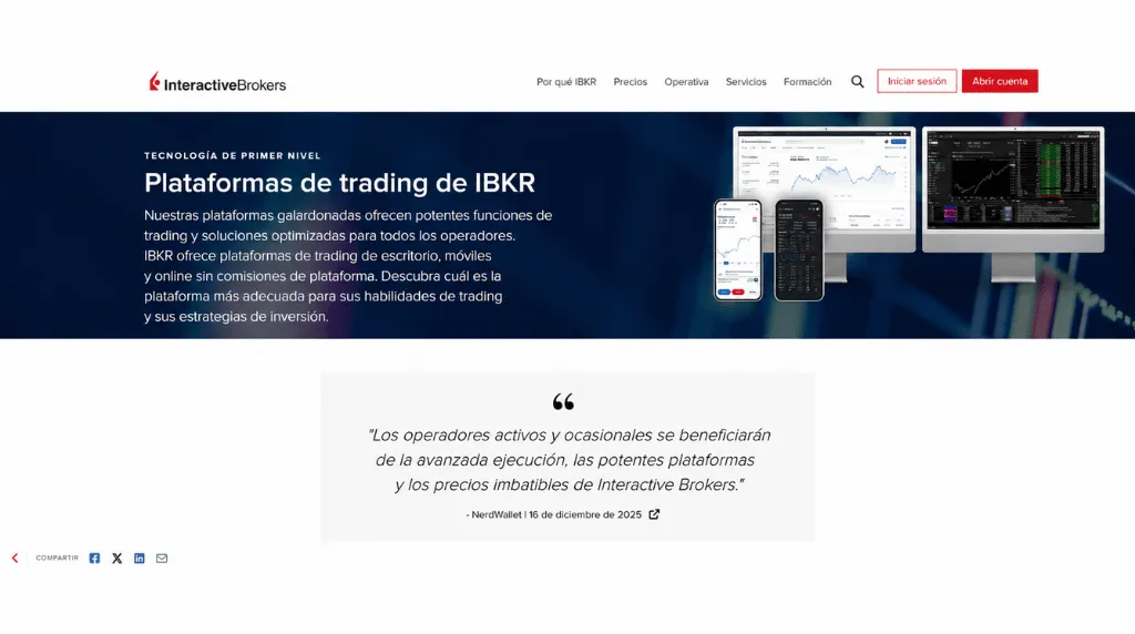 Captura de pantalla de las plataformas de trading de IBKR, consideradas entre las mejores para el day trading.