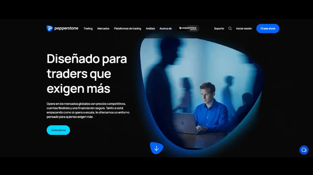 Captura de pantalla del sitio web de trading de Pepperstone, una de las mejores plataformas de day trading.