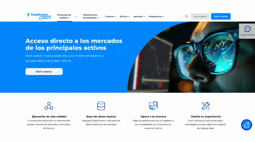 Captura de pantalla del sitio web de trading de TradeStation, considerada la mejor plataforma para el day trading.