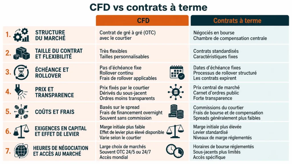 CFDs vs futures key differences in structure, flexibility, pricing, leverage, and trading access._FR