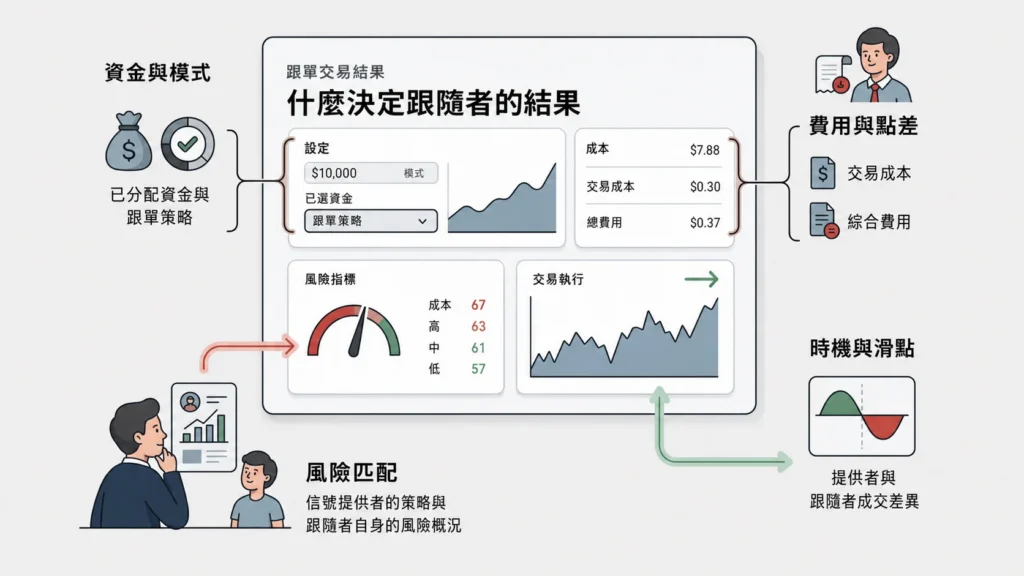 投資決策介面示意:資金分配與策略、風險指標與執行在中央面板顯示。採用左右分區呈現成本、費用與時機。