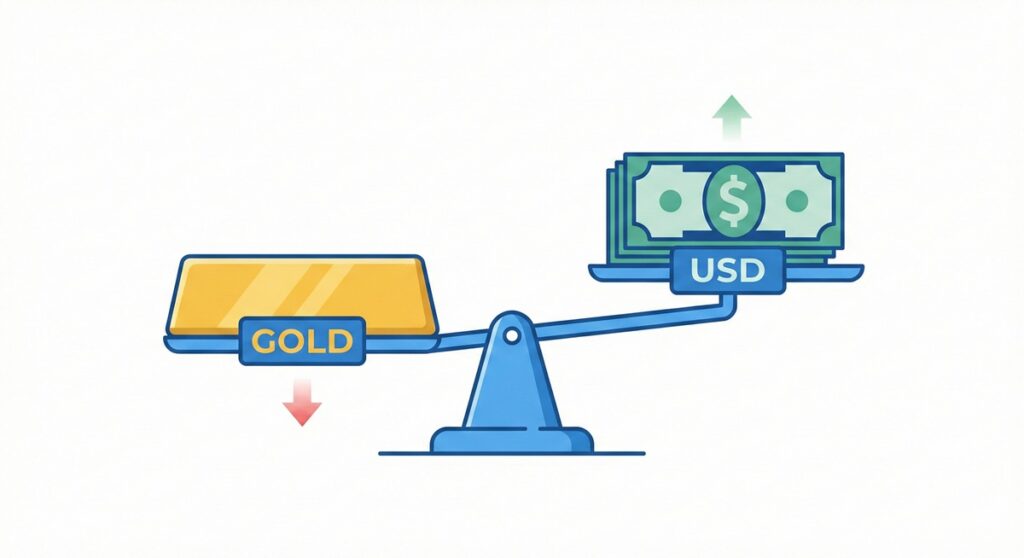 ความสัมพันธ์ผกผันระหว่างราคาทองคำและค่าเงินดอลลาร์ USD
