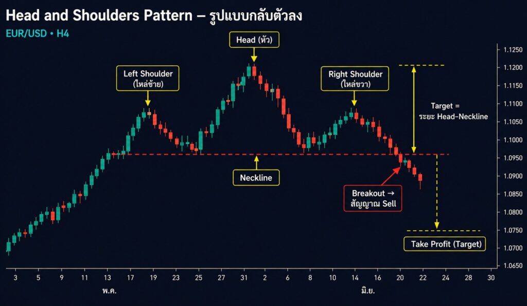 Chart Pattern Head and Shoulders บนกราฟ EUR/USD