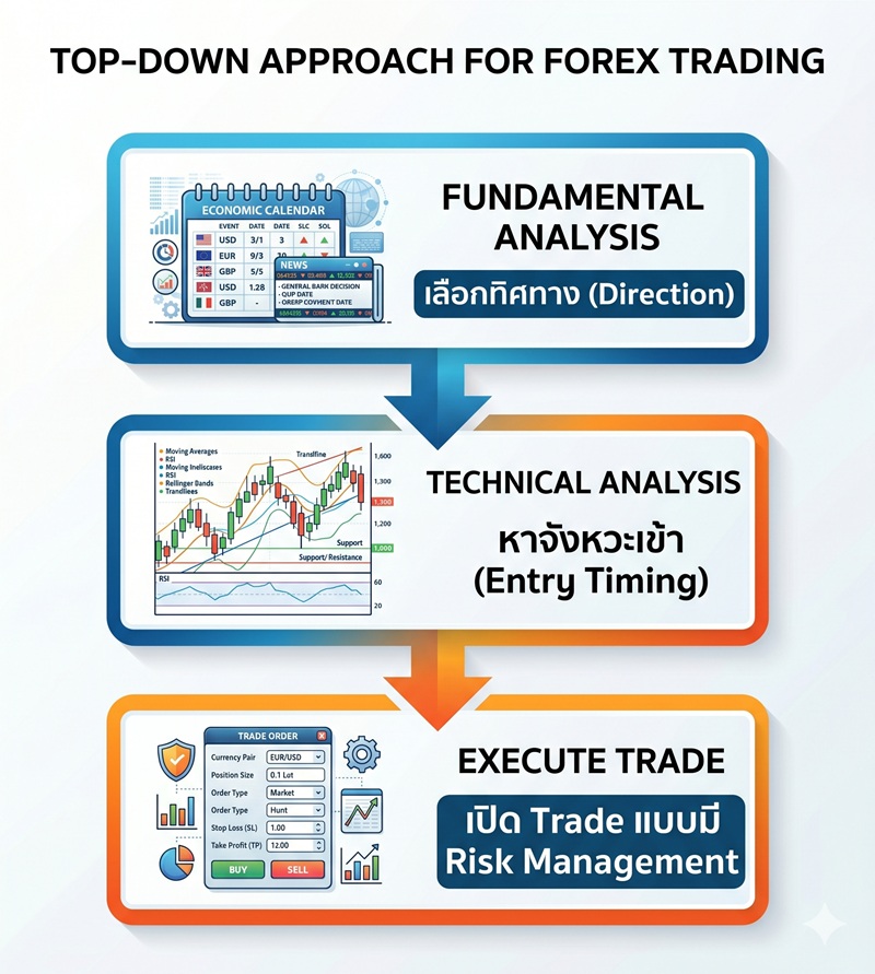 Top-Down Approach การใช้ Fundamental Analysis และ Technical Analysis ร่วมกันในการเทรด Forex