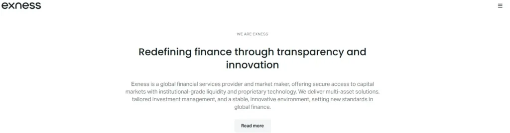 Image of Exness main website