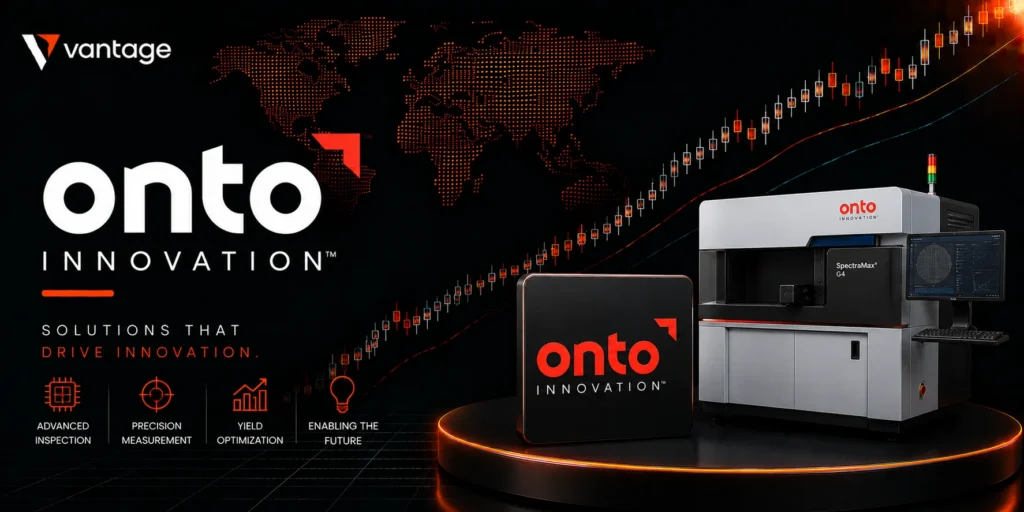 Vantage Onto Innovation promotional banner with a world map background, large onto logo, and a high-tech industrial machine.