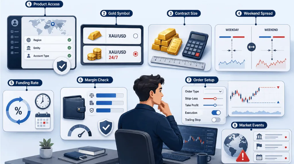 infographic on Vantage Markets Weekend Gold Trading Checklist Before Opening a Position